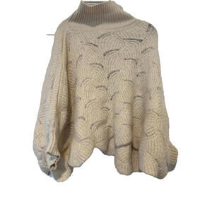 Anthropologie one sz cream soft chunky slouchy turtle neck sweater hem #3126